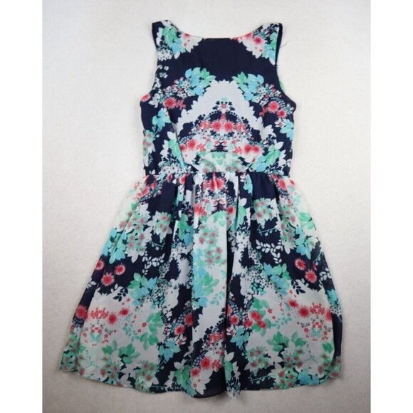 IZ BYER - WOMEN'S BLUE FLORAL PRINT FIT & FLARE DRESS - SIZE S - Picture 7 of 9